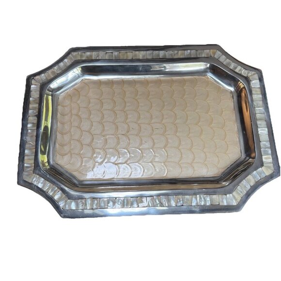 Julia Knight Octoganal 20” Mother Of Pearl Tray Buttercream - Picture 5 of 6